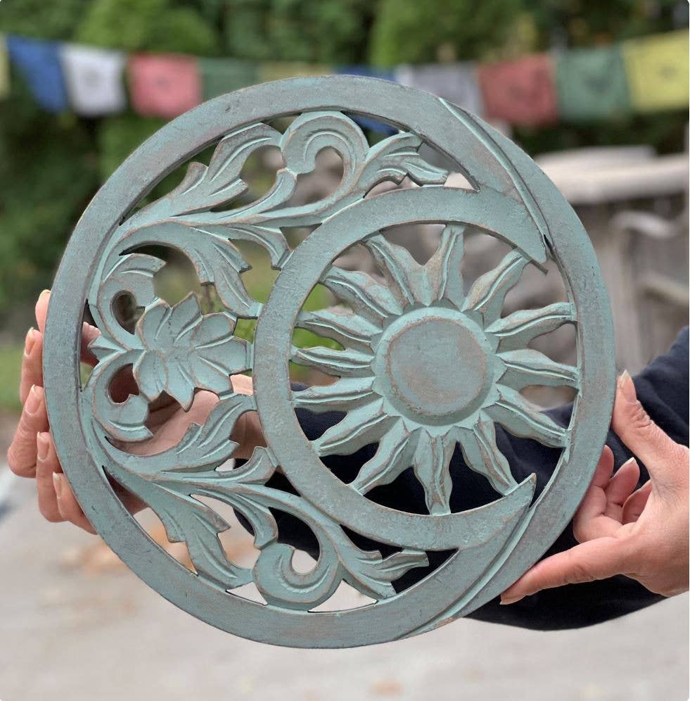 Lungta Imports - Wholesale Wall Accent - Handcrafted Wooden Celestial Sun Moon Wall Décor Hanging5