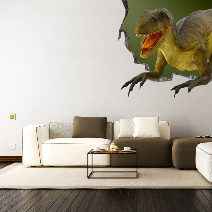 3d Dinosaurus Art Animal Hole In Wall Sticker - Vinyl Decor Broken Illusion Peel And Stick Decal for wholesale by Decords