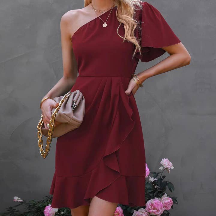 Lily Clothing - Wholesale Dress - Women's - Ruffled dress with sloping shoulders