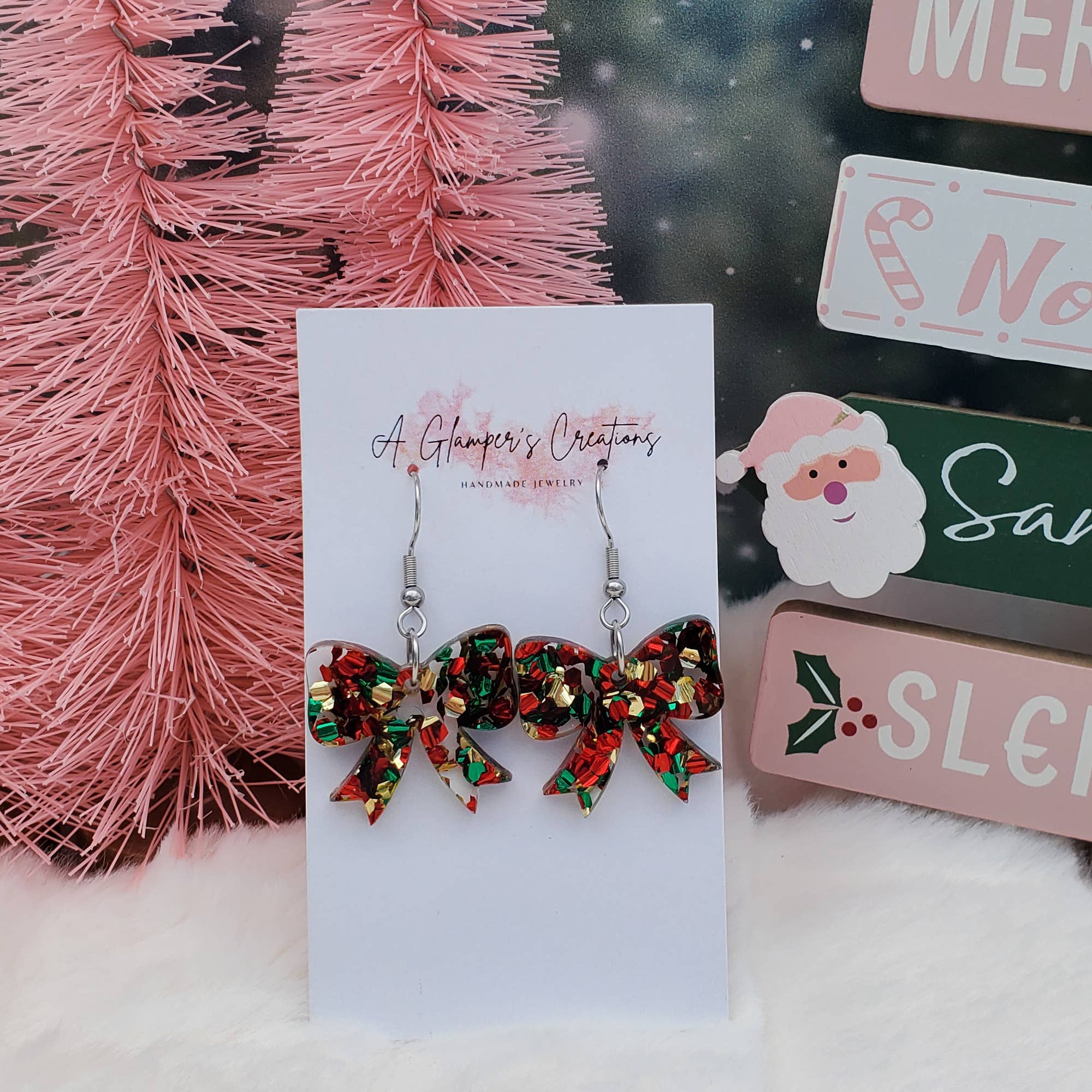 A Glamper's Creations LLC - Wholesale Dangle Earrings - Christmas Confetti Bow Acrylic Earrings - Christmas 20252