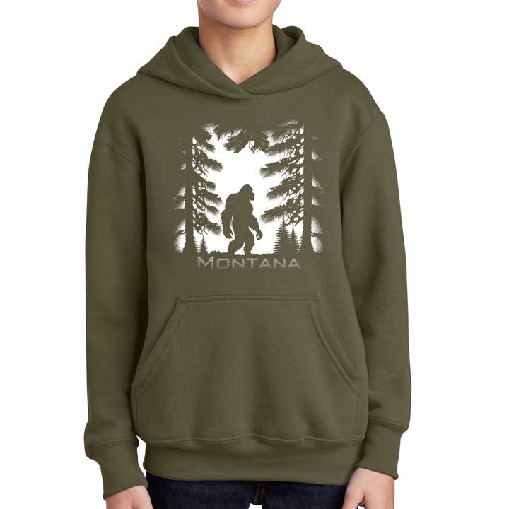 Big Foot Dark Forest Montana - Youth Fleece Hoodie for wholesale by Blue Peak Creative
