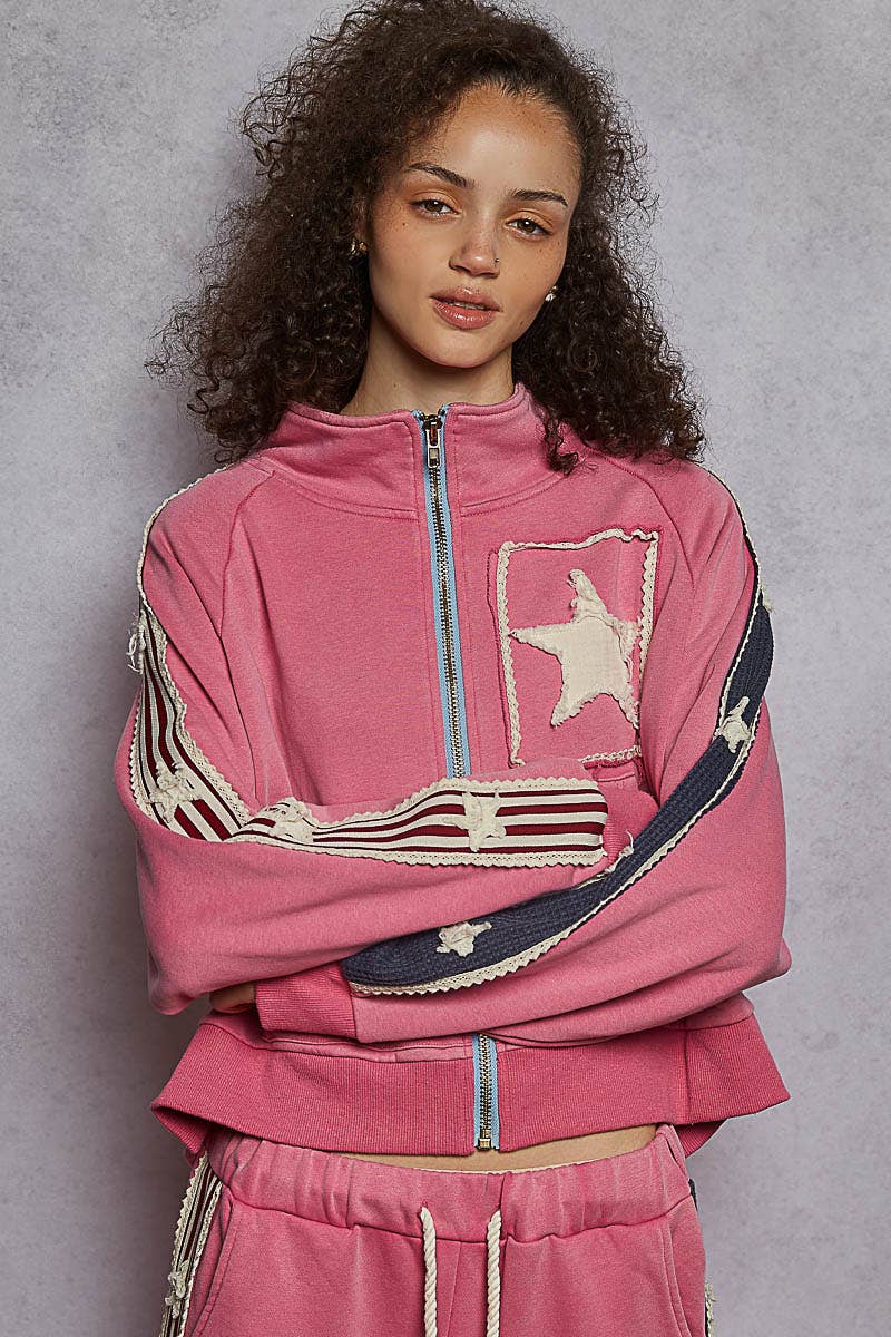 Pol Clothing - Wholesale Jacket - Women's - Long sleeve French terry star patch striped elastic jacket8