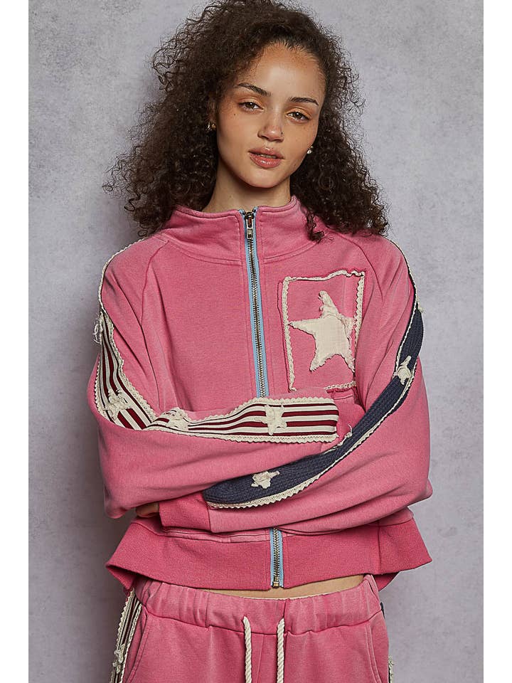 Pol Clothing - Wholesale Jacket - Women's - Long sleeve French terry star patch striped elastic jacket8
