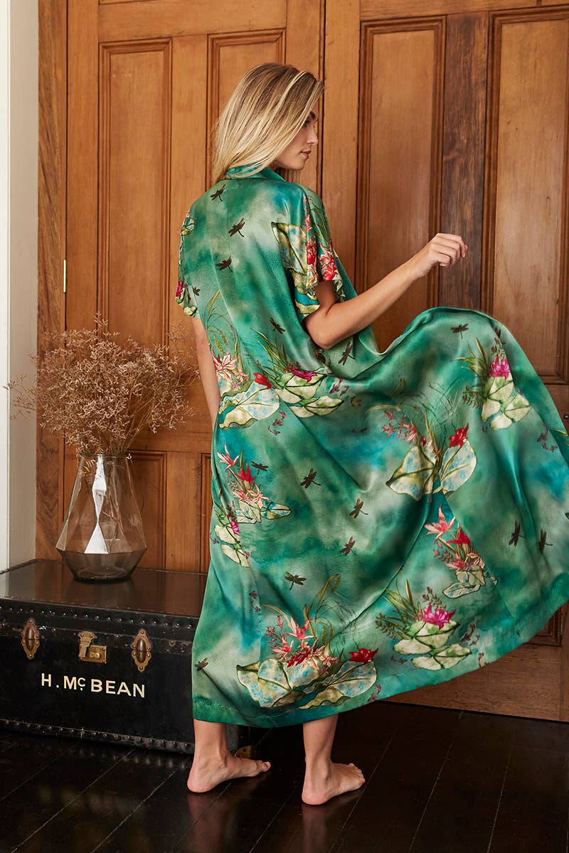 Genevie - Wholesale Robe - Women's - Jade Lily Silk Kimono Robe4