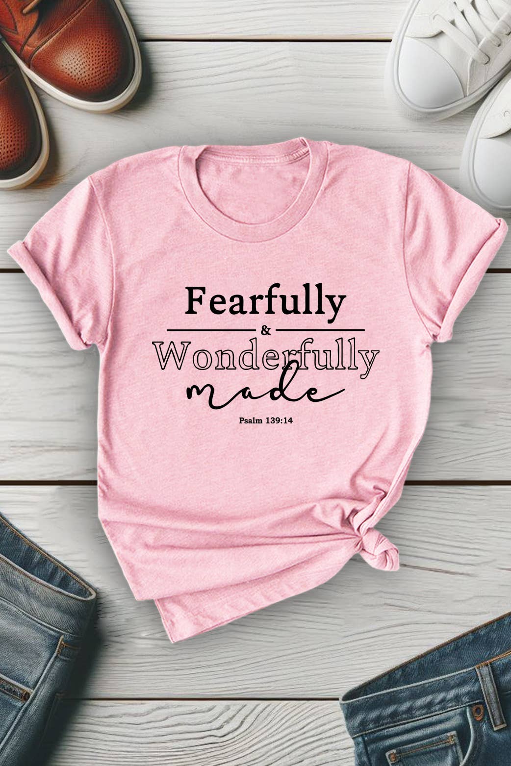Top Avenue - Wholesale T-Shirt (Graphic) - Unisex - Fearfully and Wonderfully Unisex Round Neck Tee6