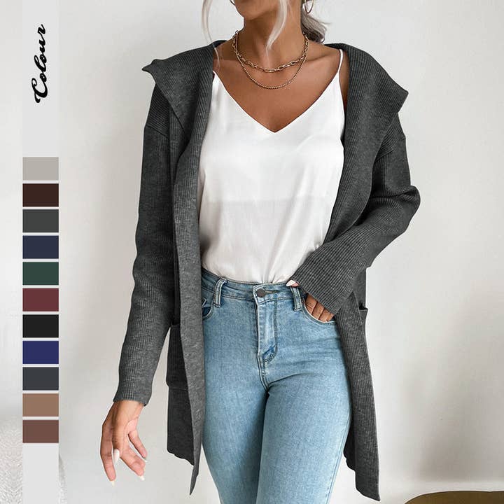 Lovesoft - Wholesale Cardigan - Women's - Hooded Knit Cardigan Long Sleeve Open Front Outerwear14