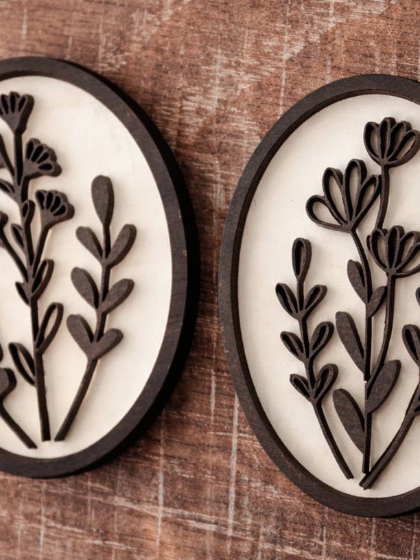 Oval Botanical Wildflower Wood Fridge Magnets for wholesale by Silver Birch Designs Jewelry