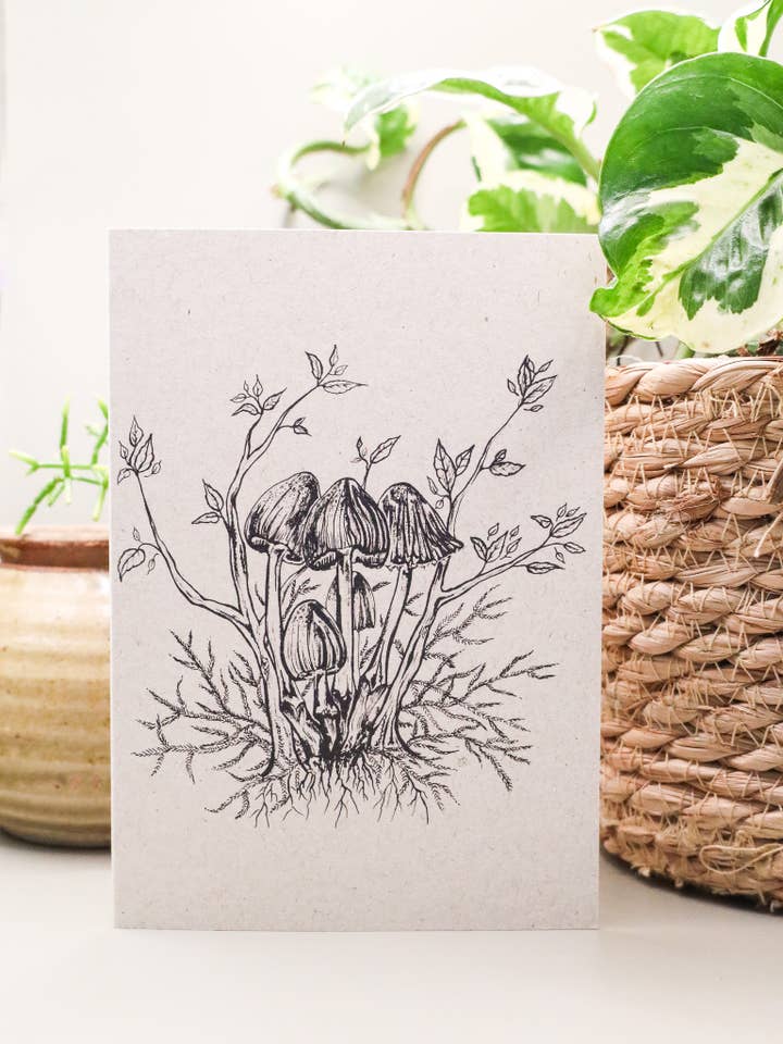 Ink Capricus Mushroom Botanical Drawing Greeting Card for wholesale by Jya Raine
