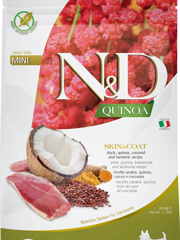 N&D Quinoa Skin & Päls Vuxen Mini Anka 800 gr. för wholesale av Finest Petfoods