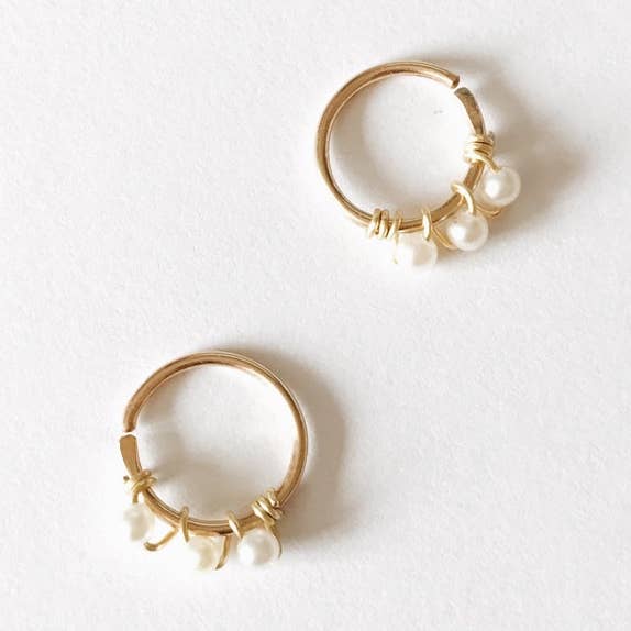 White Freshwater Pearl huggie hoop earrings for wholesale by Orchha Jewels