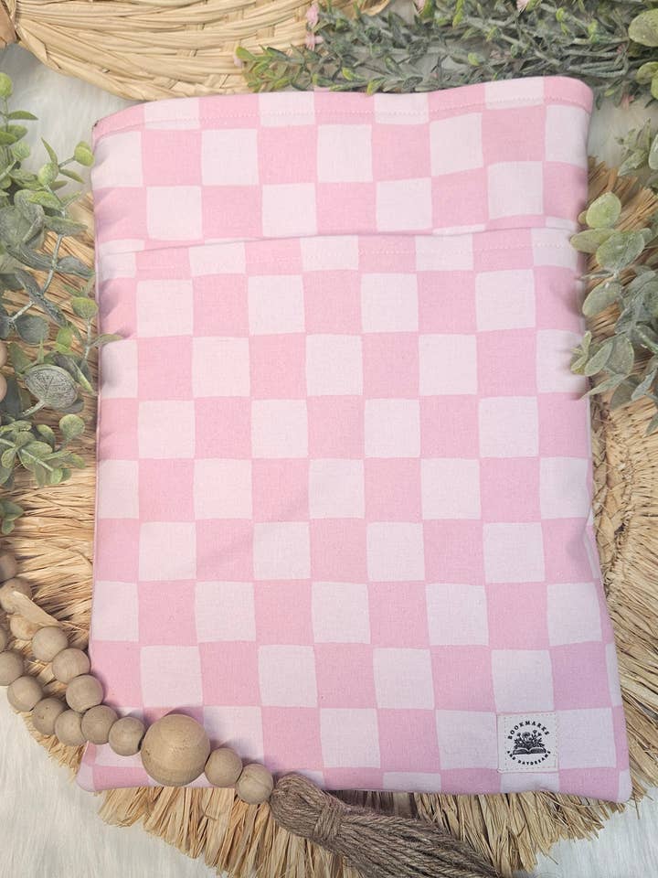 Large pink checkerboard book tablet kindle sleeve for wholesale by Bookmarks and Daydreams