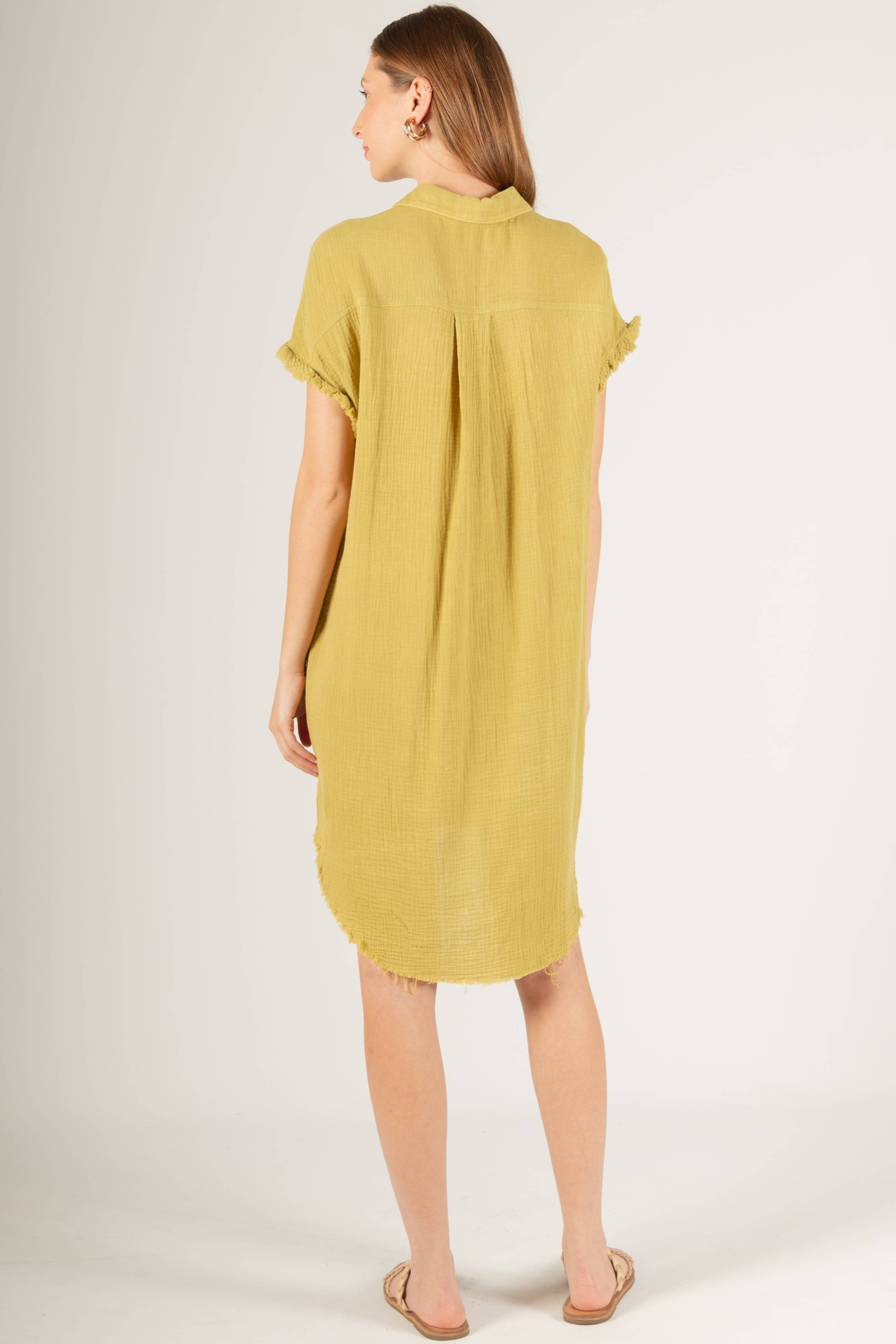 Before You Collection - Wholesale Dress - Women's - Washed Gauze Raw Edge Shirt Dress15