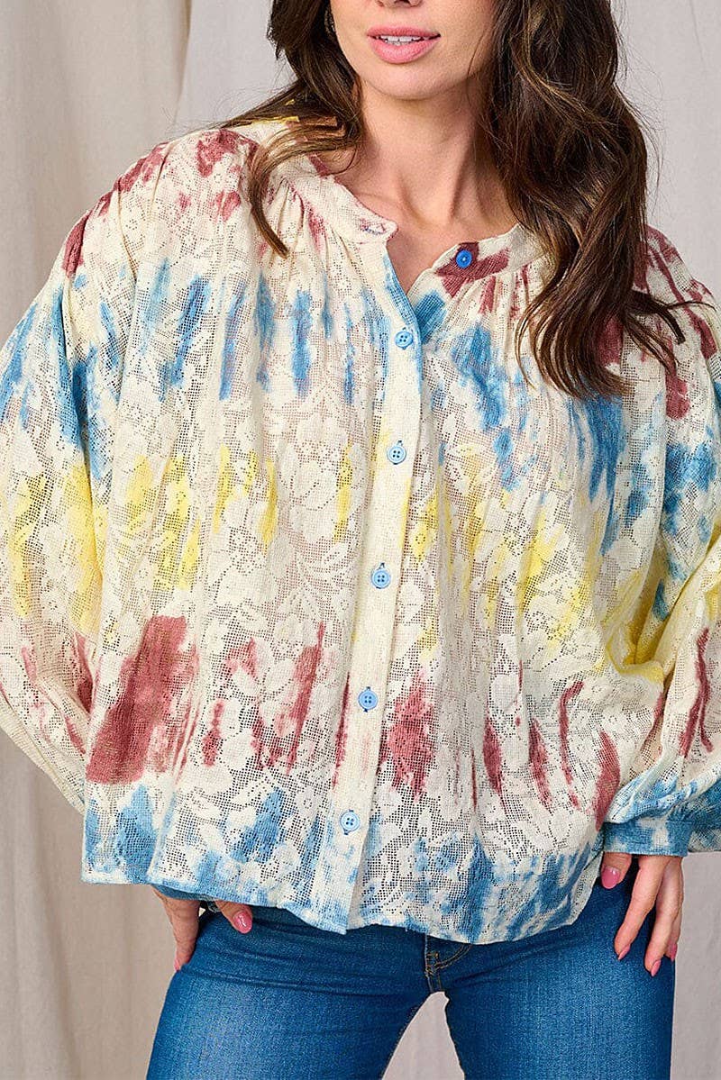 ROUSSEAU – Camisa com botões no colarinho – Mulher por atacado – BLOUSA TIE DYE FLORAL COM BOTÕES E MANGA COMPRIDA4