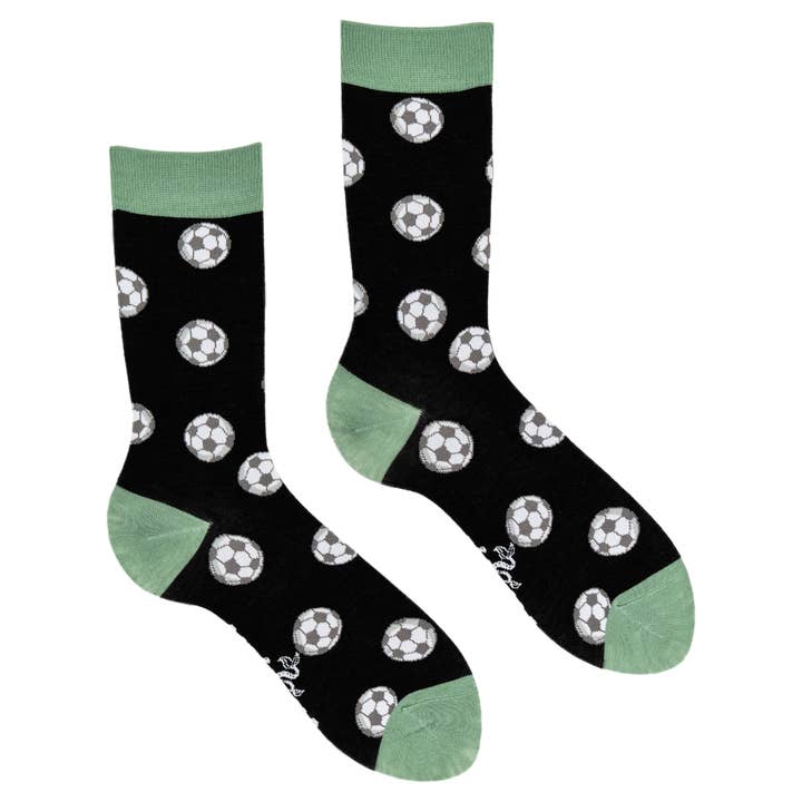 BLACK Footballs Bamboo Socks for wholesale on Faire1