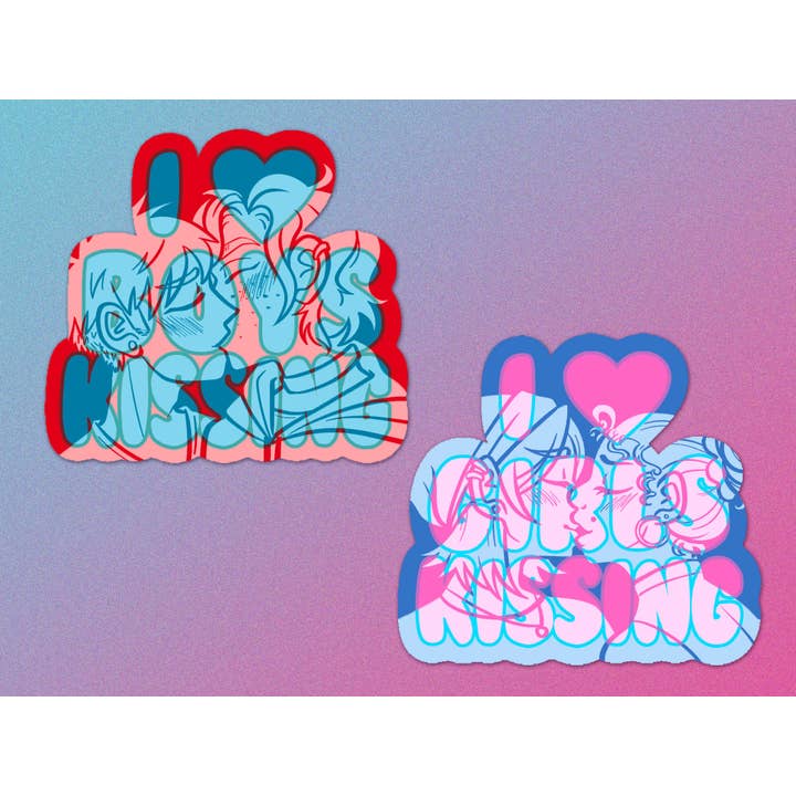 Autocollants J'aime les garçons qui s'embrassent / J'aime les filles qui s'embrassent pour la vente par Nicole Alt Delete