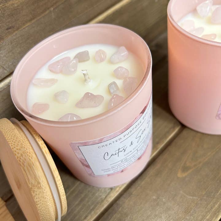 Cactus & Sea Salt - Rose Quartz - Soy Wax Candle - 8oz for wholesale by Created Purpose Boutique