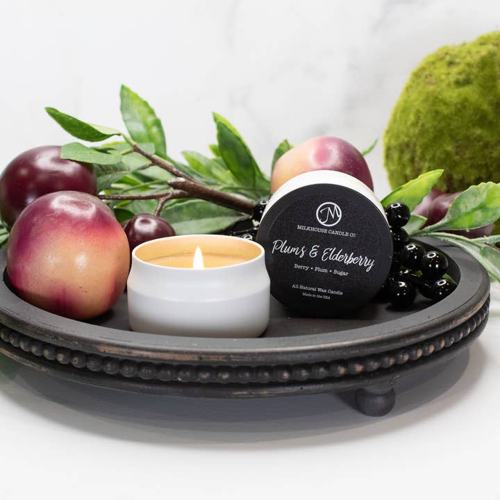 Milkhouse Candle Company - Wholesale Travel Candles - 3.75 oz Traveler Tin Candle: Plums & Elderberry