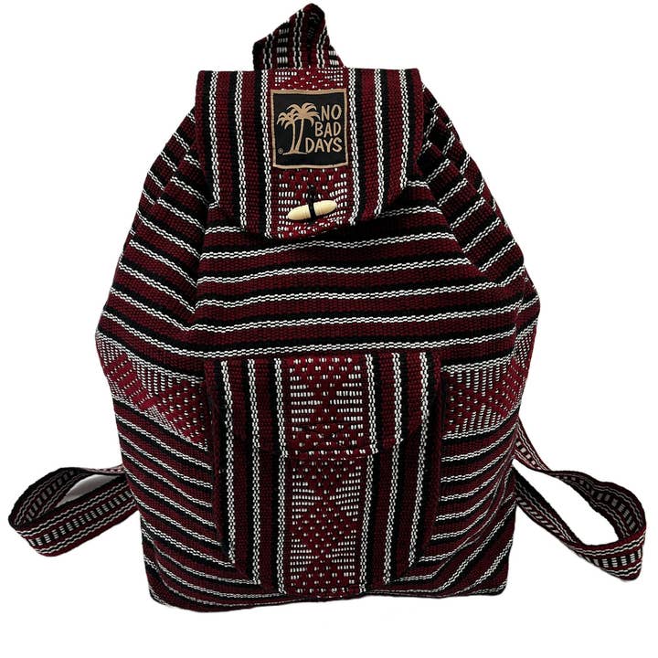 Baja Backpack Mexican Bag Hand Made Book Bag Burgundy for wholesale by No Bad Days