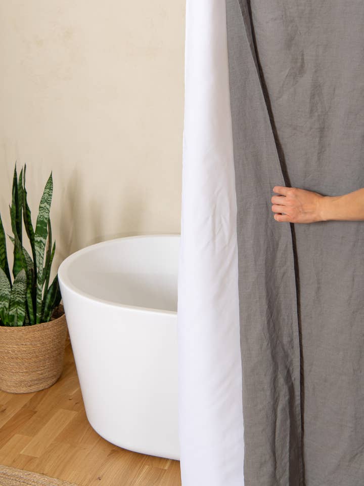 Linen shower curtain in Dark Grey for wholesale by Sauths