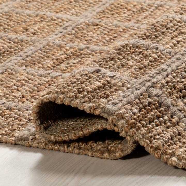 Natural Penni Checked Jute and Wool Area Rug for wholesale on Faire3