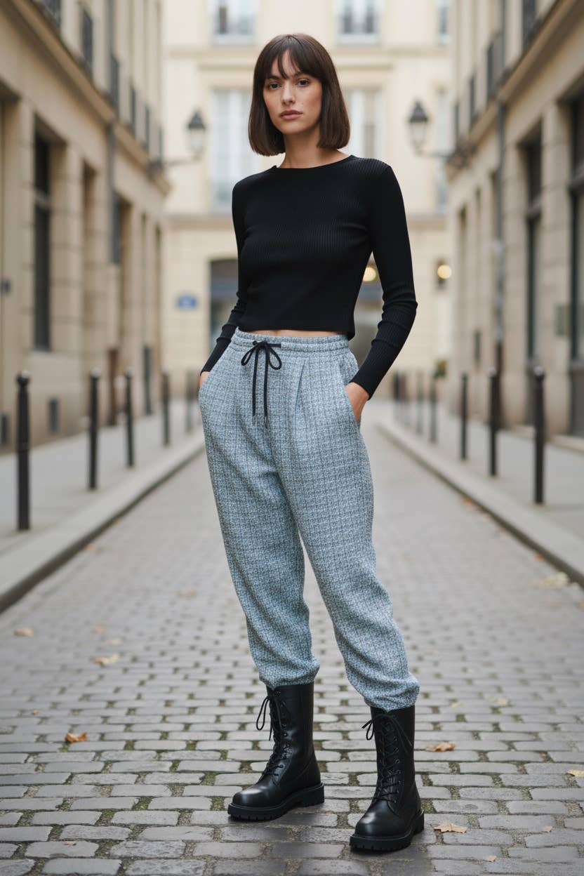 MOOYA - Vente Pantalon – femme - Pantalon tweed chiné urbain - S121