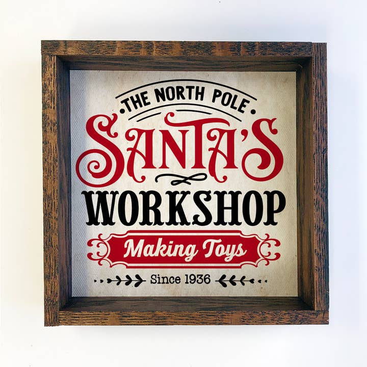 Hangout Home - Wholesale Sign - Santa's Workshop Red & Black - Cute Framed Holiday Word Sign