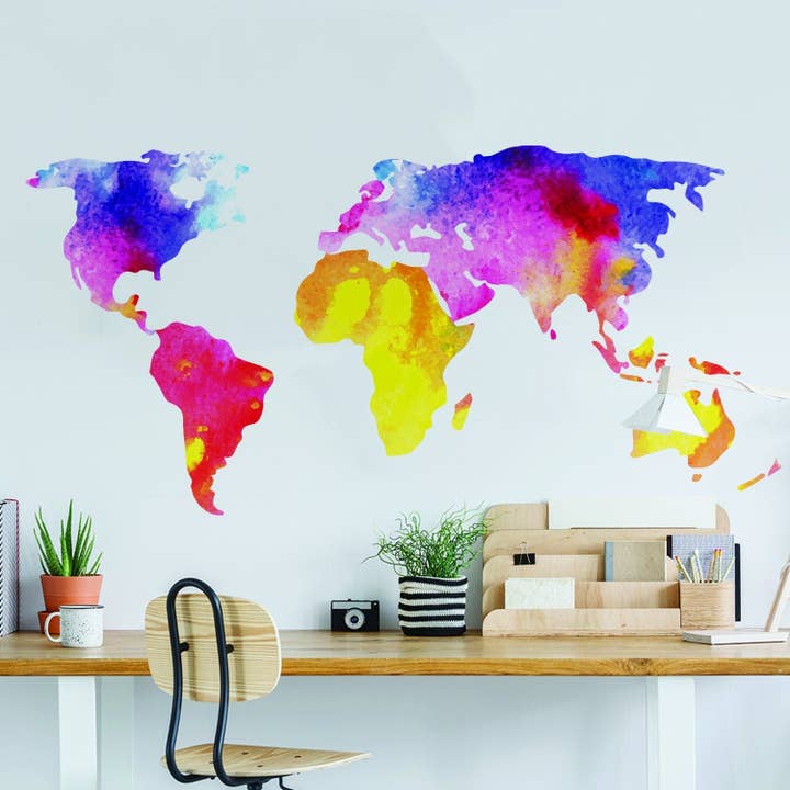 World Map Wall Decal - Sticker For Bedroom Playroom Boys Room Mural Decor for wholesale by Decords