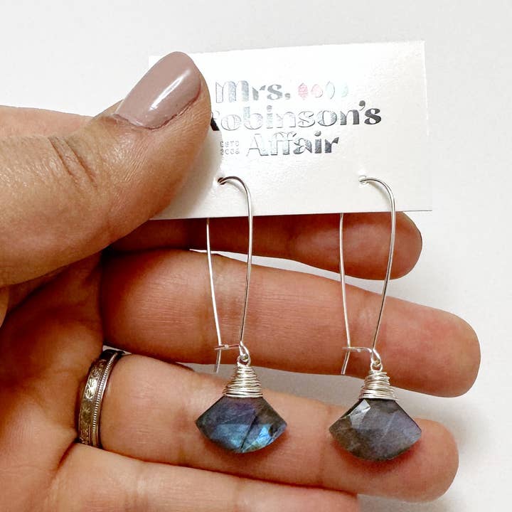 Kidney Earrings - Labradorite - Fan - Silver for wholesale by Mrs. Robinson's Affair