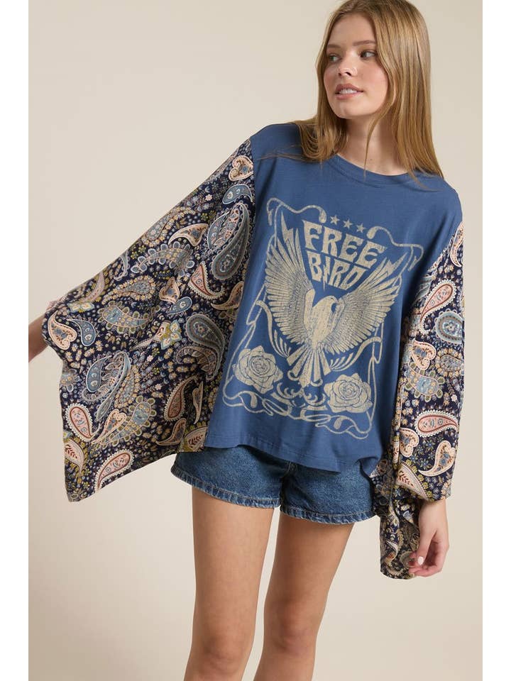 Zutter - Wholesale Screen printed t-shirt – Women′s - Free Bird Vintage Graphic Kantha Top2