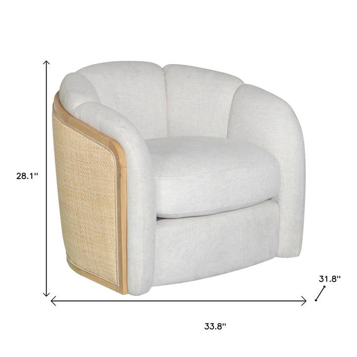 HomeRoots - Wholesale Chair - 34" Off White and Natural Fabric Wood And Rattan Swivel Arm Chair2
