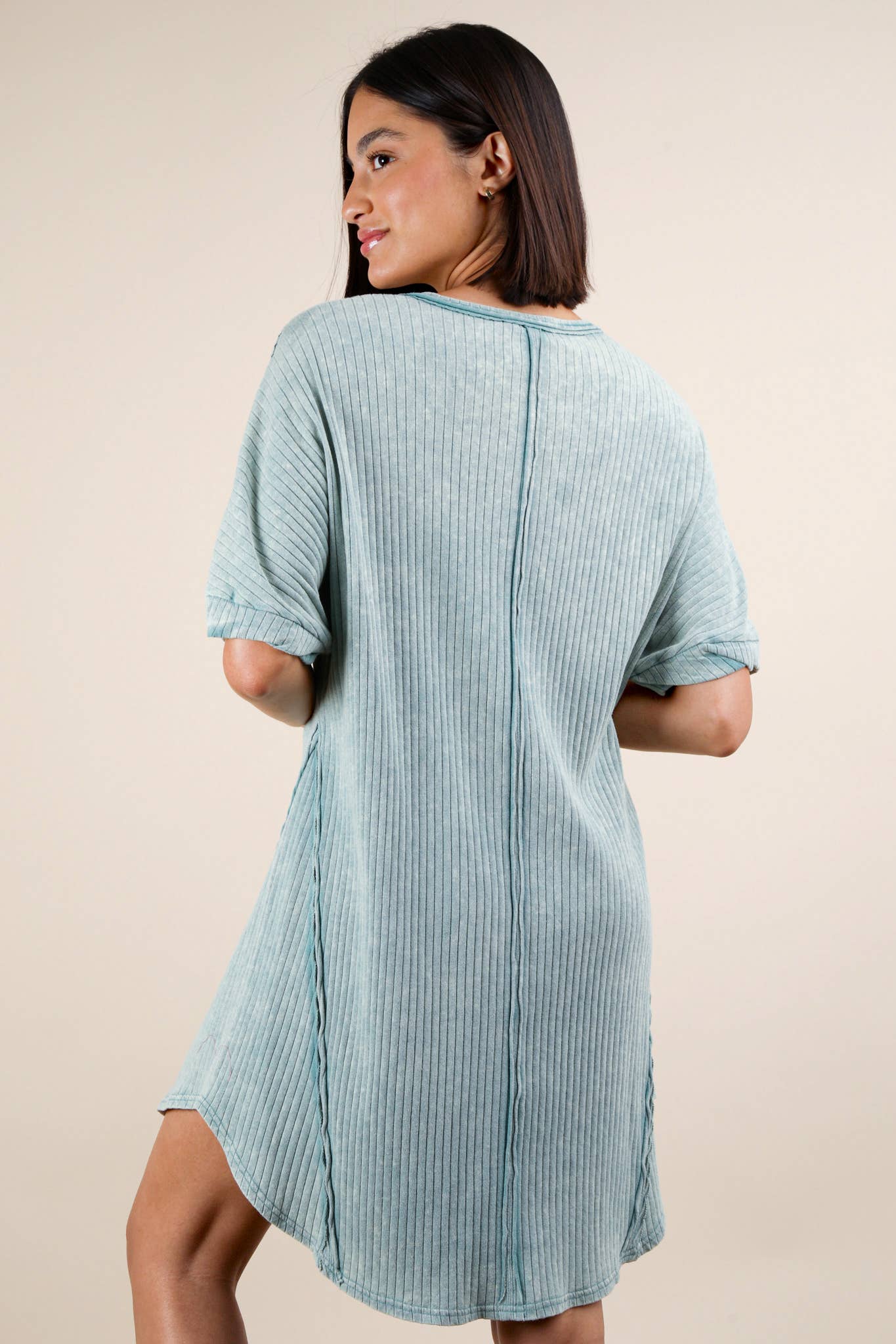 VERY J - Vente Robe – femme - Mini-robe droite en tricot côtelé délavé minéral ND3163615