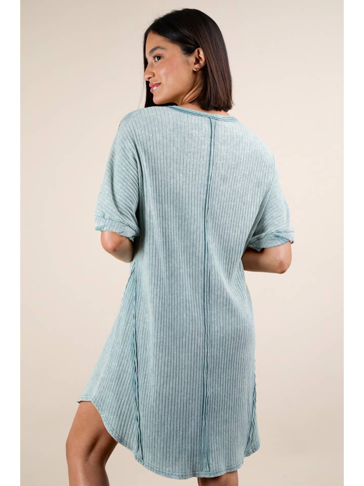 VERY J - Vente Robe – femme - Mini-robe droite en tricot côtelé délavé minéral ND3163615