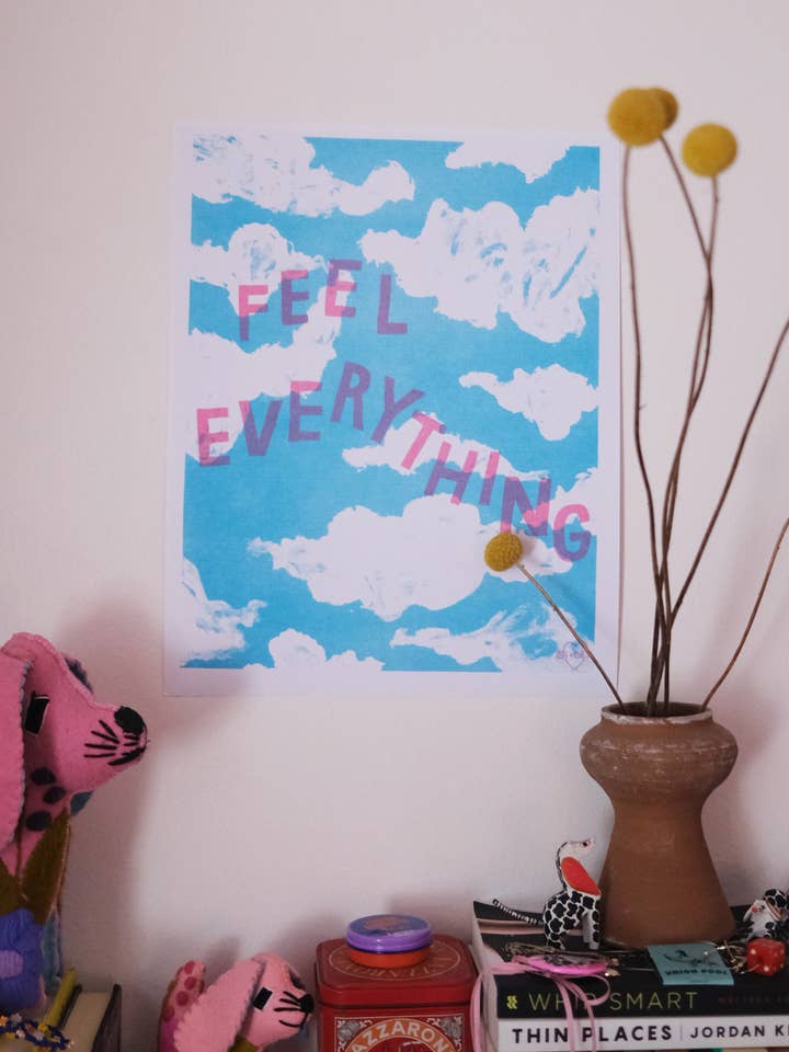 Impression risographique Feel Everything, 11 x 14 pouces pour la vente par Ash + Chess