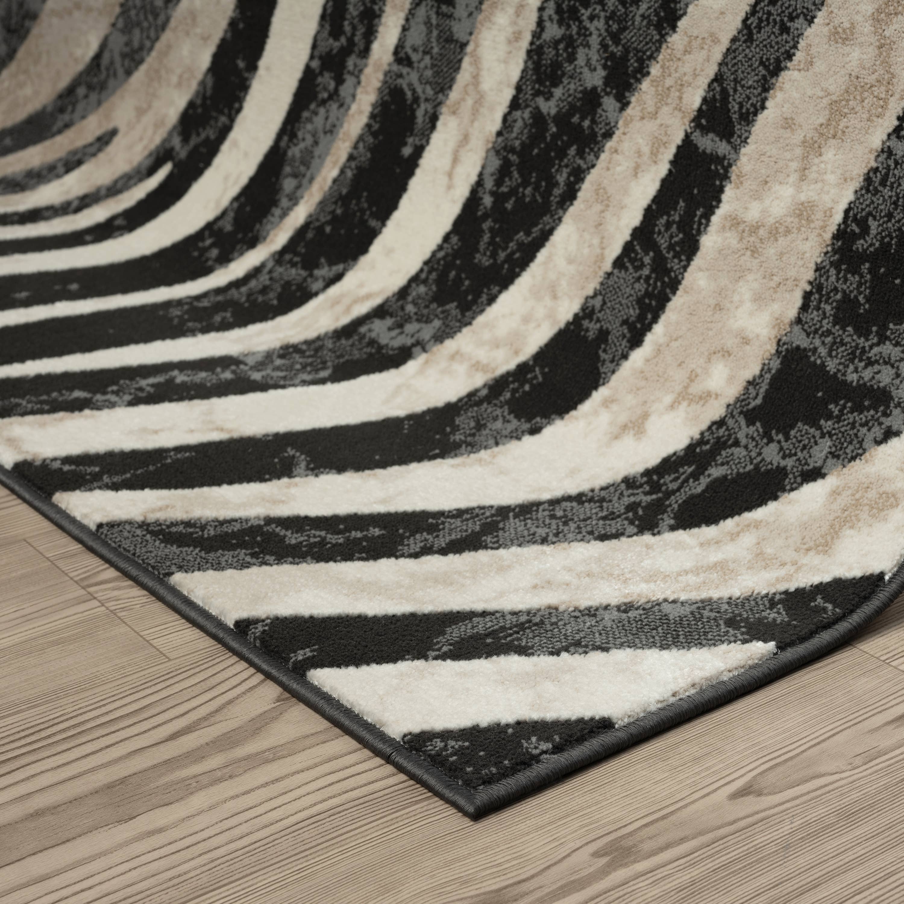 Abani Rugs - Wholesale Area Rug - Abani Rugs TER160A Beige Black Diagonal Zebra Pattern Rug4