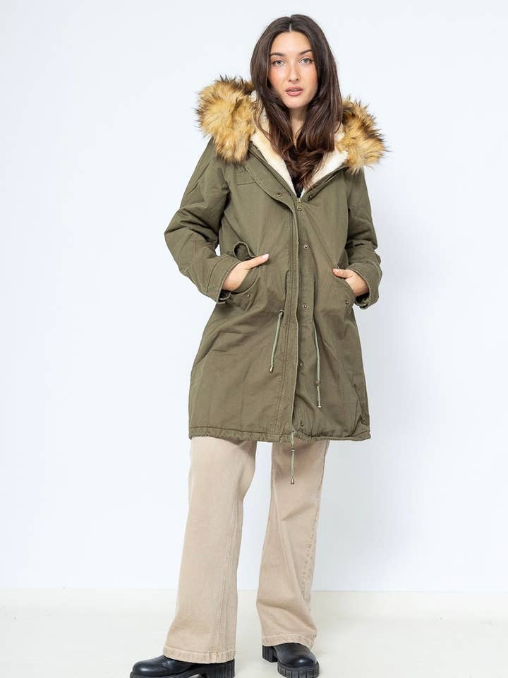 WOMEN'S FAUX FUR PARKA, FALL WINTER CLOTHING 623 for wholesale by LINEN & COTTON HOUSE