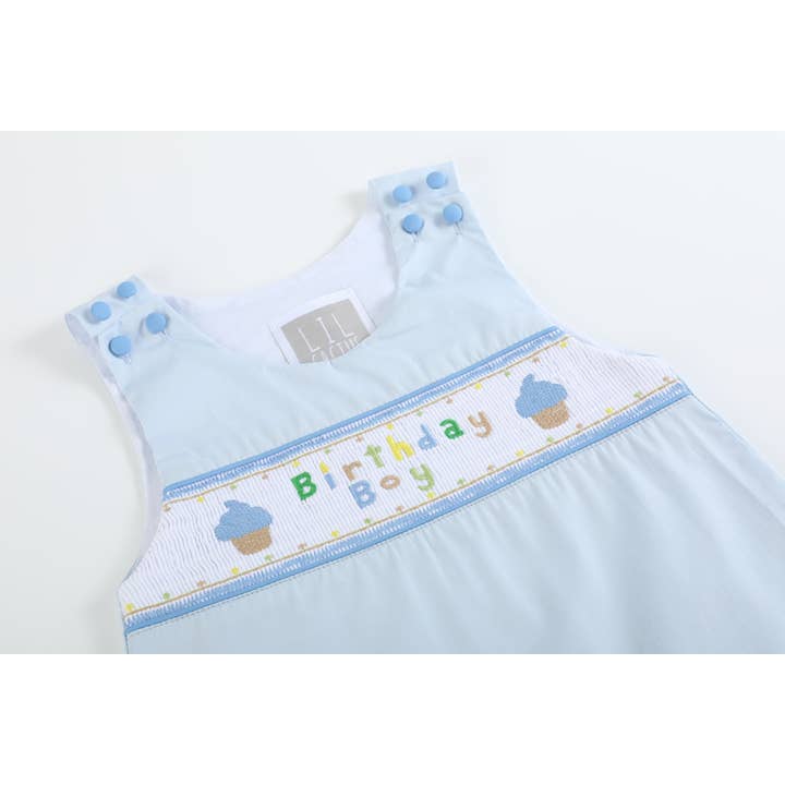 Lil Cactus - Wholesale Overalls - Baby - Blue Birthday Boy Smocked Shortalls2