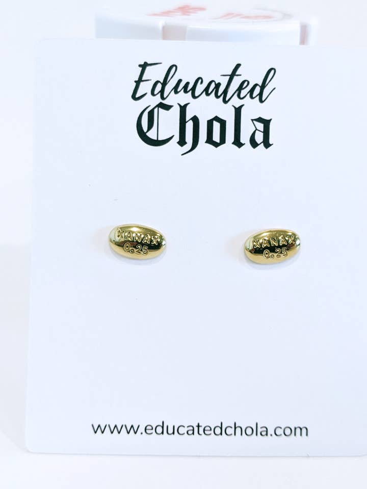 Xanax Tablet Earrings – Mental Health Jewelry | (Gold) for wholesale by Educated Chola