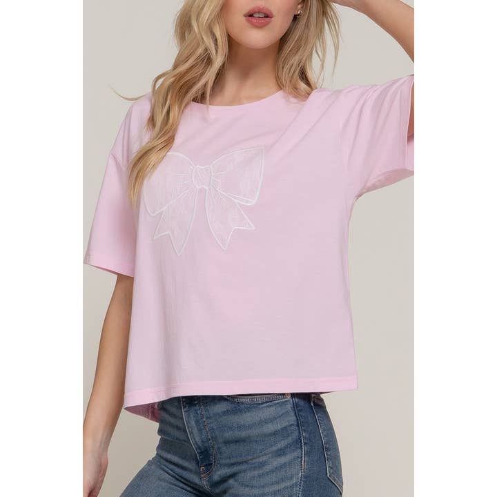 SHORT SLV LACE PATCH OVERSIZE TOP for wholesale by Paperdoll