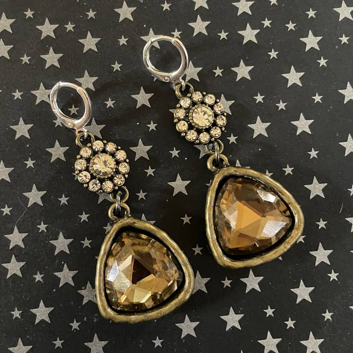 Topaz Crystal Triangle Earrings- Fashion/Gift for wholesale by Savannah Hoffman Designs Artisan Jewelry