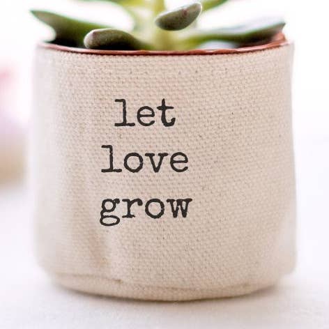 let love grow 2" Canvas Plant Pot Cover for wholesale by Leaf and Root Co.