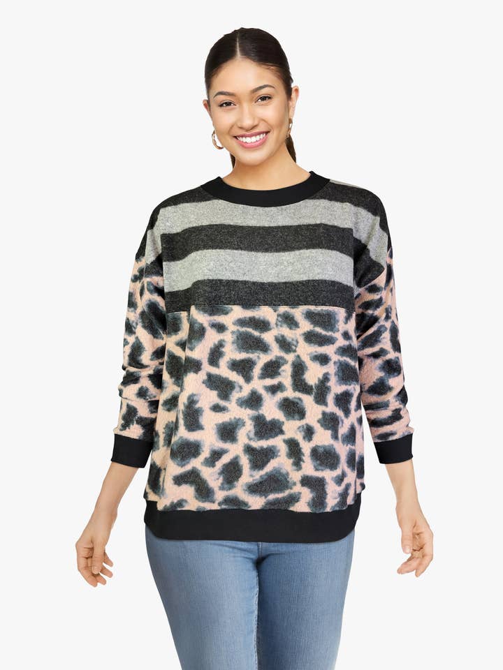 Yummy Multi Print Top - Dark Grey Stripe Pink (D90101) for wholesale by Dantelle Apparel