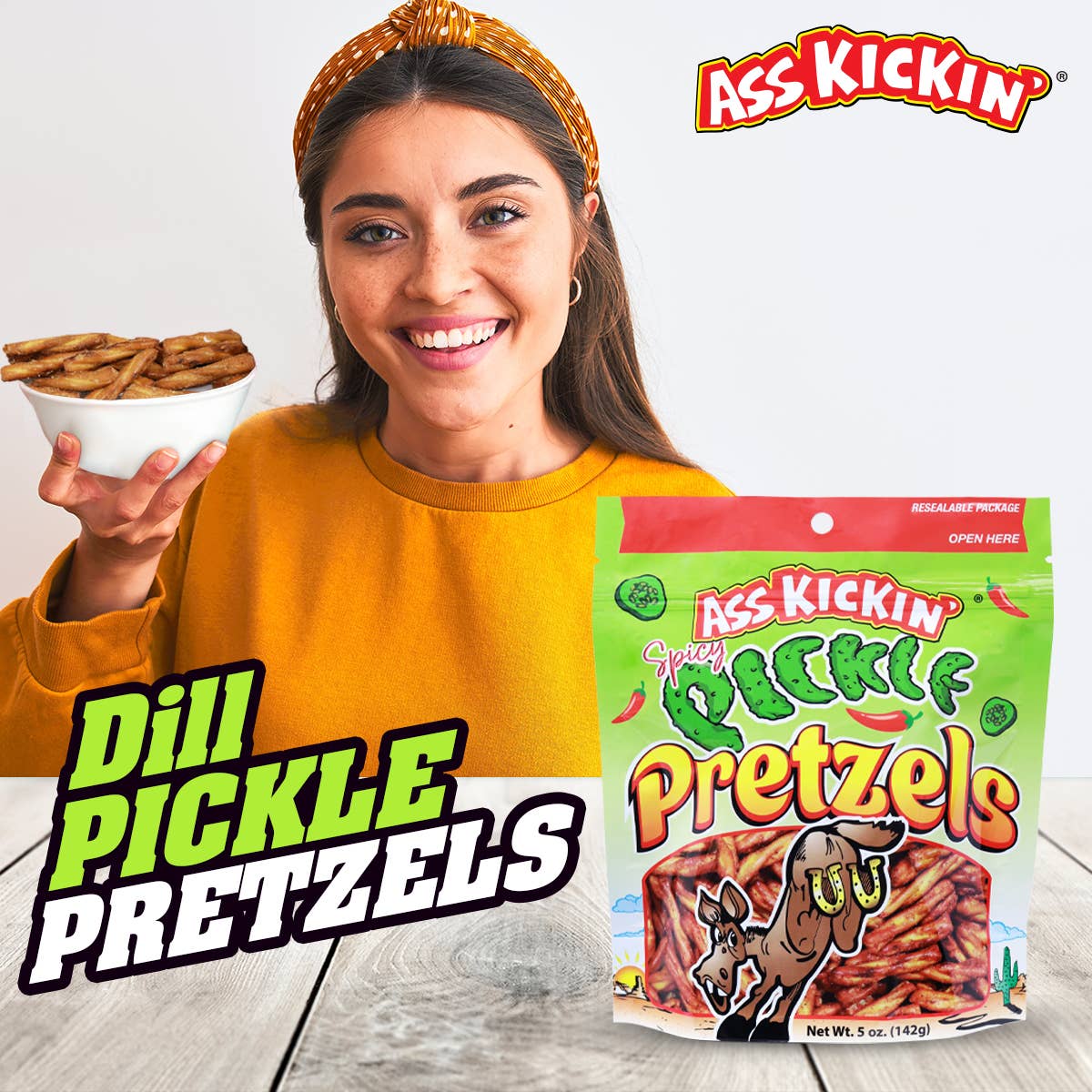 Southwest Specialty Food - Wholesale Pretzels - Ass Kickin' Spicy Pickle Pretzels, 5 oz Resealable Bags6
