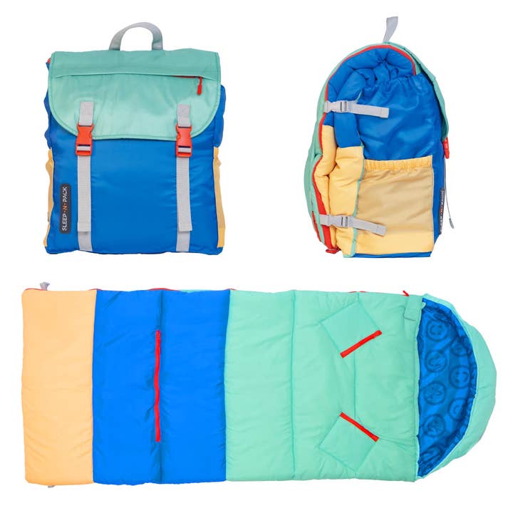 Sleep-N-Pack™ – Big Kid Size | Color Block Camp Collection: Blue Smile Face for wholesale by Mimish