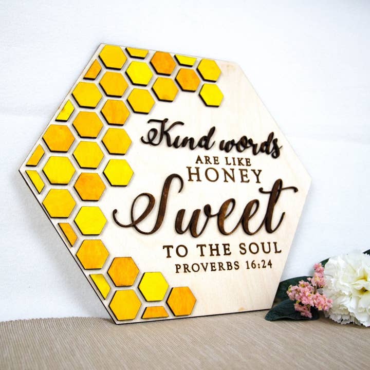 Birch and tides - Wholesale Bord/bordje - Vriendelijke woorden zijn honing houten muurbord
