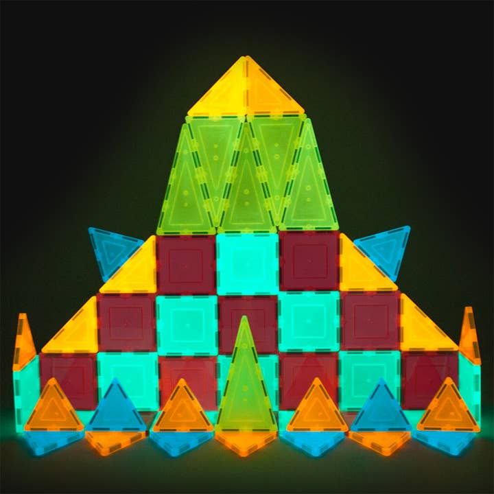 PicassoTiles 60pc Glowing Magnetic Tile Building Set for wholesale by PicassoTiles