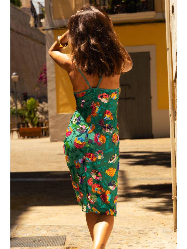 Elsie & Fred - Wholesale Jurk - Dames - Las Dalias groene jurk met lovertjes