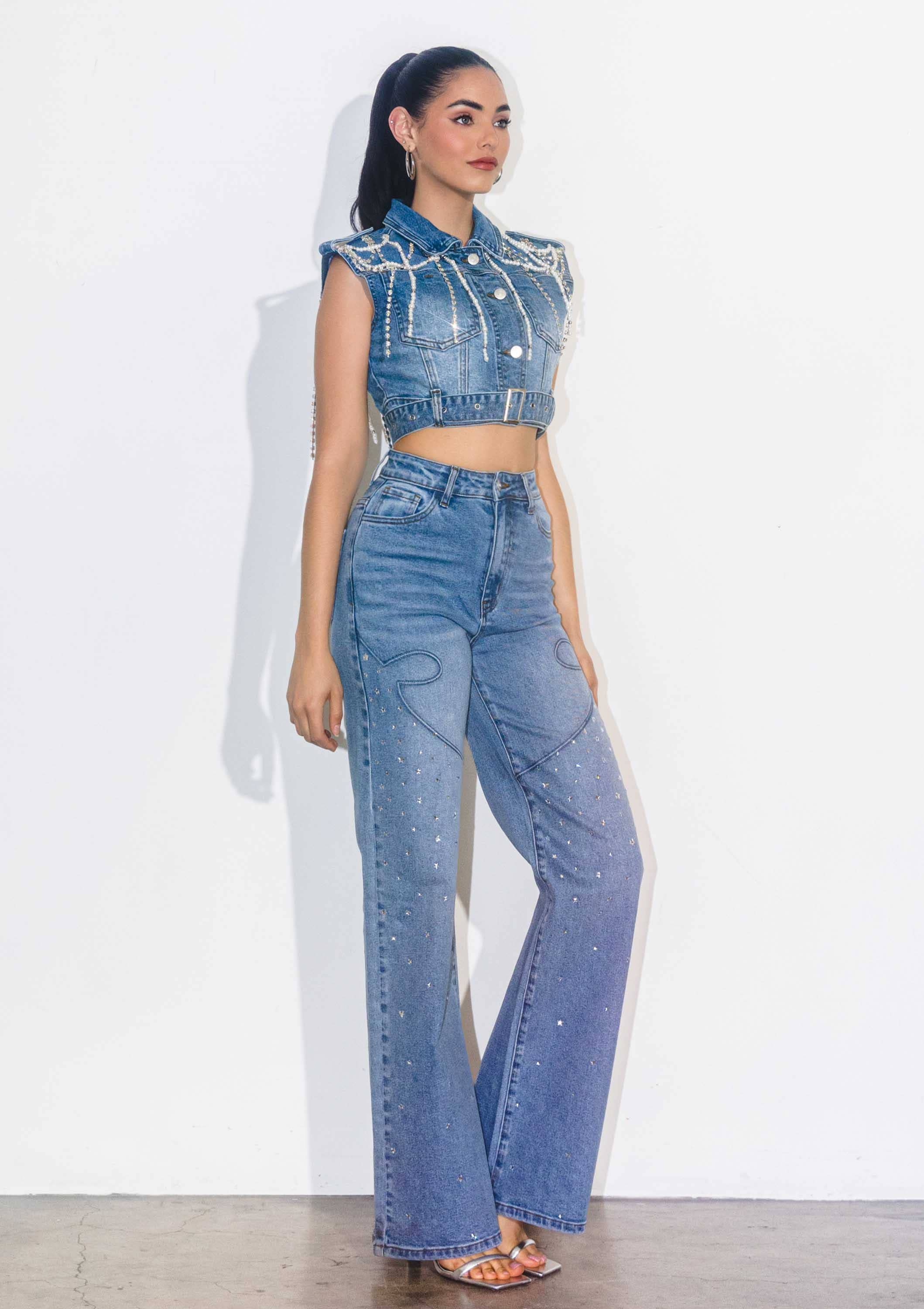 Pierre moyenne Jean à jambes larges Star Strass Western en vente sur Faire4