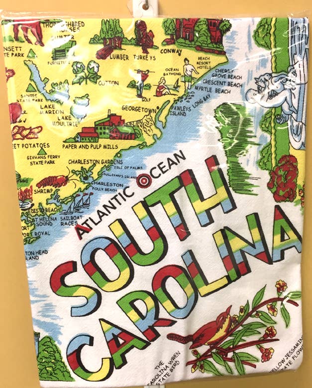 Red and White Kitchen Company - Wholesale Tea Towel - South Carolina Map Retro Flour Sack Kitchen Towel2