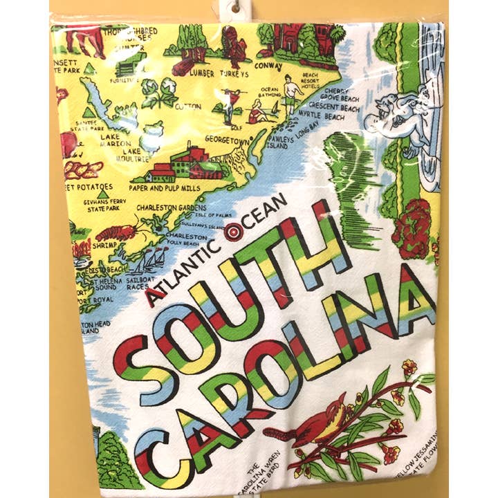 Red and White Kitchen Company - Wholesale Tea Towel - South Carolina Map Retro Flour Sack Kitchen Towel2