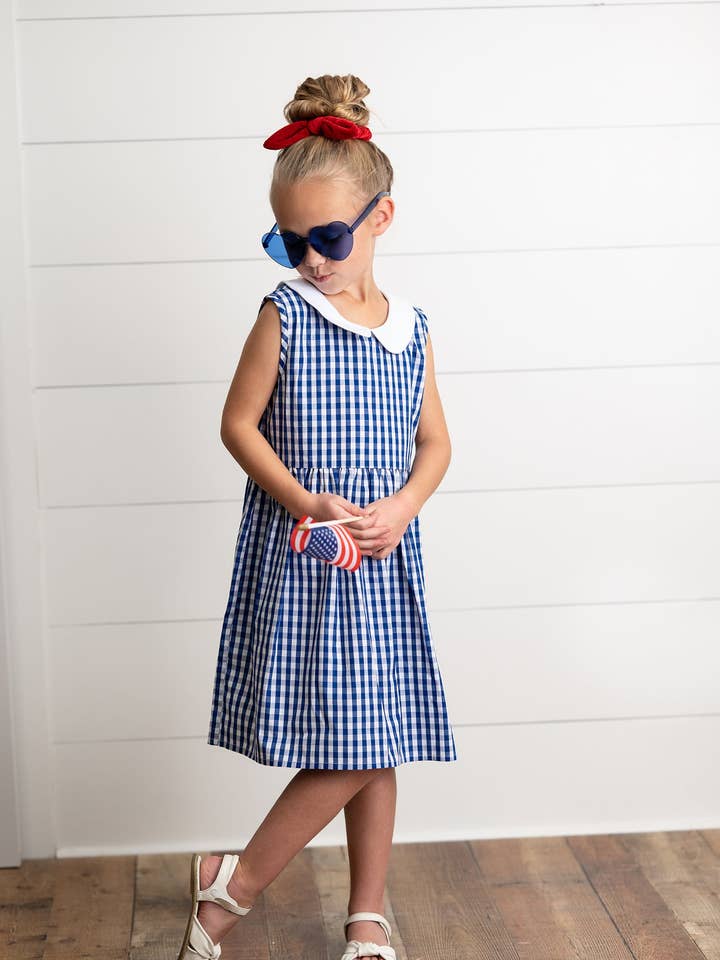Wren & James - Wholesale Dress - Kids - Kids Navy Check Gingham Peter Pan Collar Spring Summer Dress